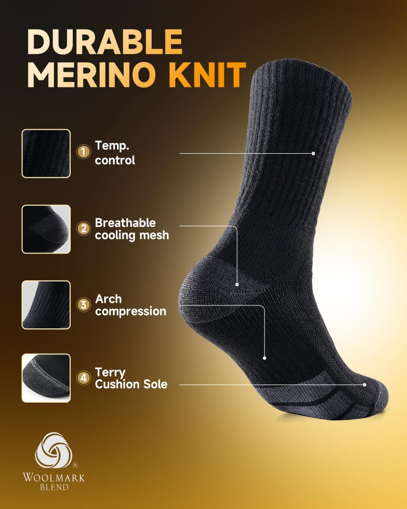 RUIXUE Merino Wool Hiking Socks for Men Women | OEKO-TEX & GRS Certified | Seamless Toe, Terry Cushioned, Odor-Resistant, Breathable Soft Stretch Thermal Warm Boot Sock - 3 Pairs - Image 2