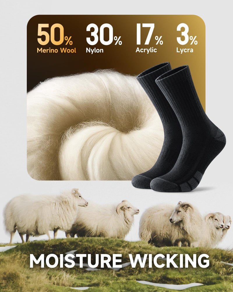 RUIXUE Merino Wool Hiking Socks for Men Women | OEKO-TEX & GRS Certified | Seamless Toe, Terry Cushioned, Odor-Resistant, Breathable Soft Stretch Thermal Warm Boot Sock - 3 Pairs - Image 5