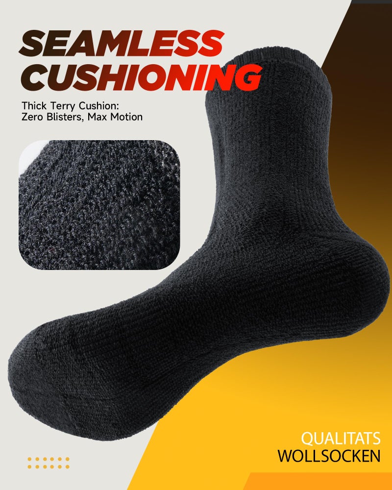 RUIXUE Merino Wool Hiking Socks for Men Women | OEKO-TEX & GRS Certified | Seamless Toe, Terry Cushioned, Odor-Resistant, Breathable Soft Stretch Thermal Warm Boot Sock - 3 Pairs - Image 3