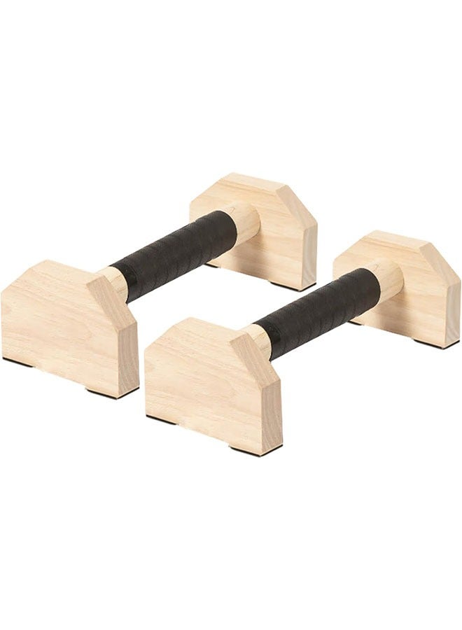 MVAQKLM  Wooden Parallettes Push Up Bars, Anti-Slip Push-Up Handles, Mini Handle Pumps, Dip Station Dip Bar, Handstand Bars for Calisthenics and Fitness（log） - Image 1