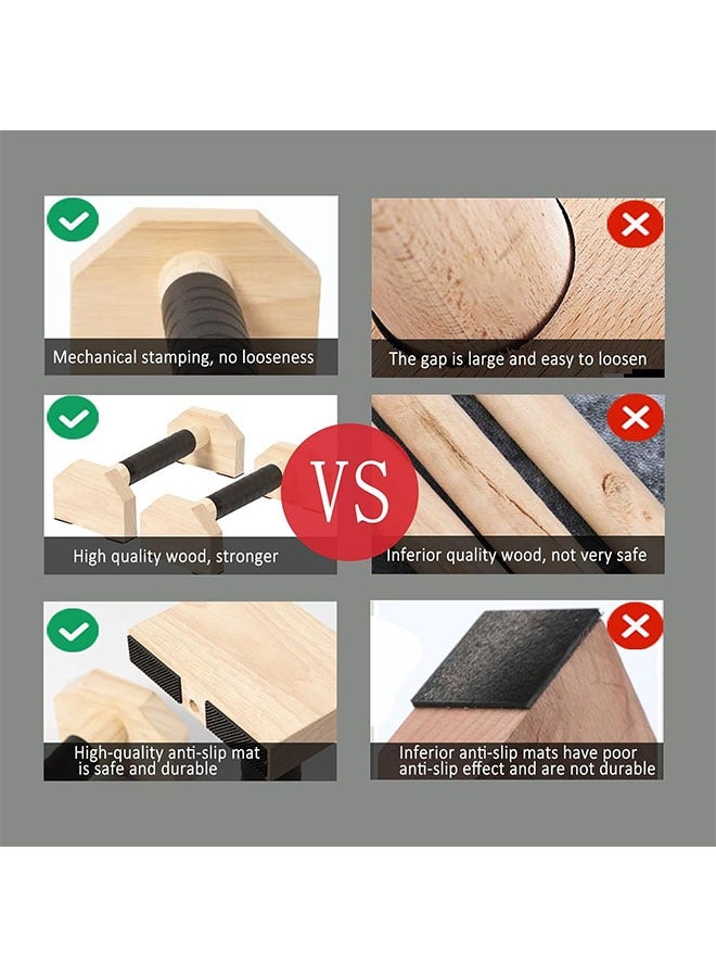 MVAQKLM  Wooden Parallettes Push Up Bars, Anti-Slip Push-Up Handles, Mini Handle Pumps, Dip Station Dip Bar, Handstand Bars for Calisthenics and Fitness（log） - Image 3