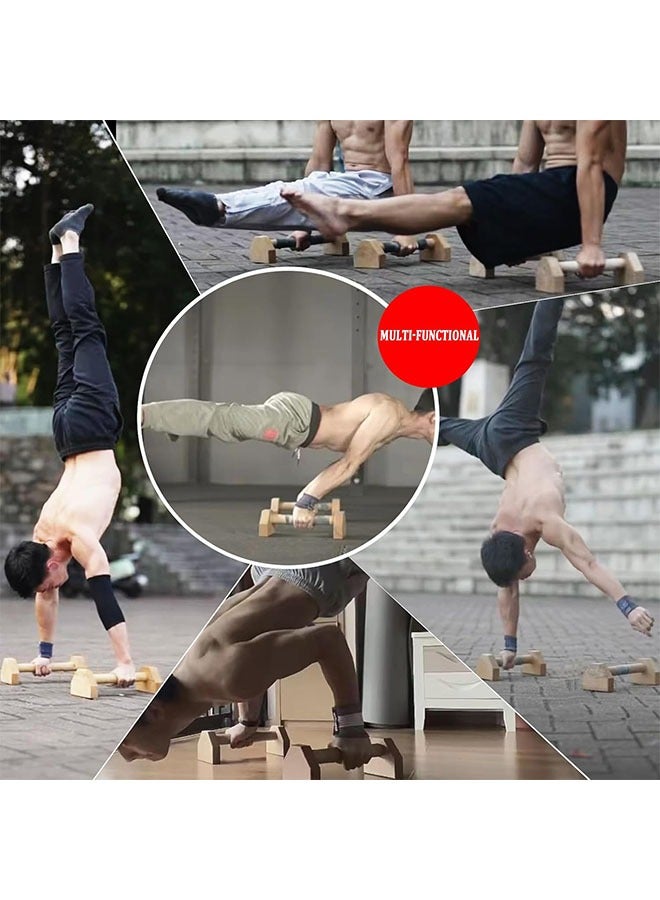 MVAQKLM  Wooden Parallettes Push Up Bars, Anti-Slip Push-Up Handles, Mini Handle Pumps, Dip Station Dip Bar, Handstand Bars for Calisthenics and Fitness（log） - Image 4