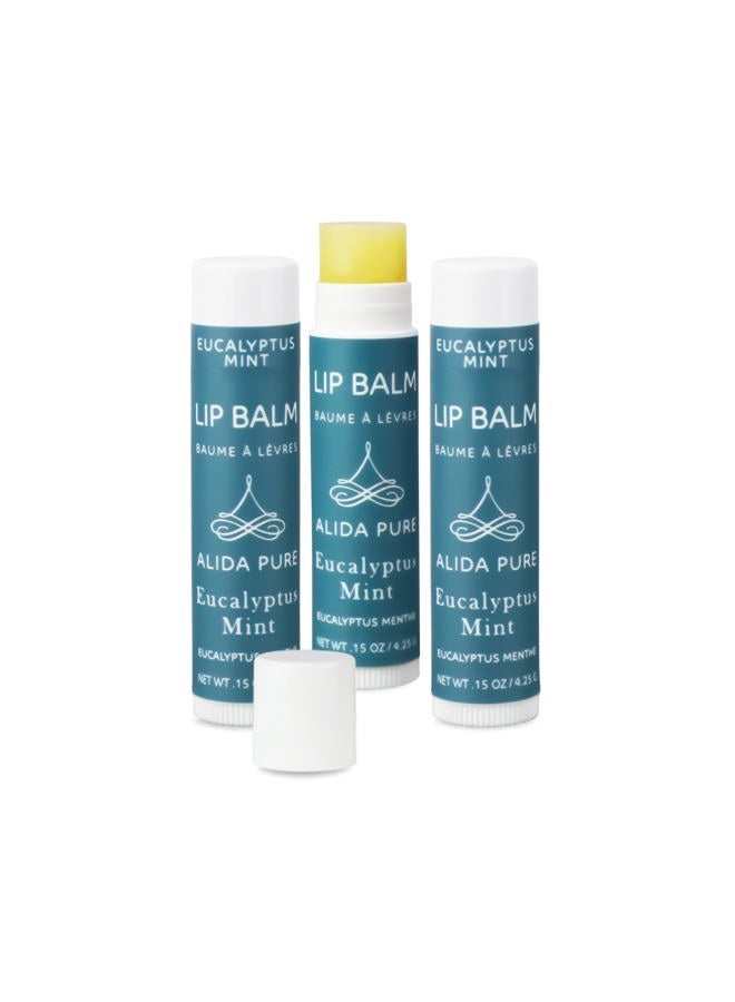 ALIDA PURE ALIDA PURE Eucalyptus Mint Lip Balm Collection, Vegan, Lip Balm, Beeswax Free, with Avocado Oil, Organic Jojoba Oil, and Vitamin E, Natural Moisturizer for Dry, Chapped Lips, 3 Tube Set  - Image 1