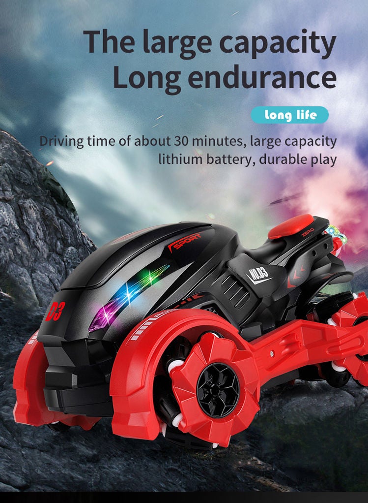 Arabest Remote Control Stunt Car Rotates Left and Right and Rolls 360 Degrees with Music Spray and LED Lights (Red) - Image 1