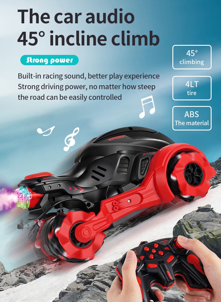 Arabest Remote Control Stunt Car Rotates Left and Right and Rolls 360 Degrees with Music Spray and LED Lights (Red) - Image 2