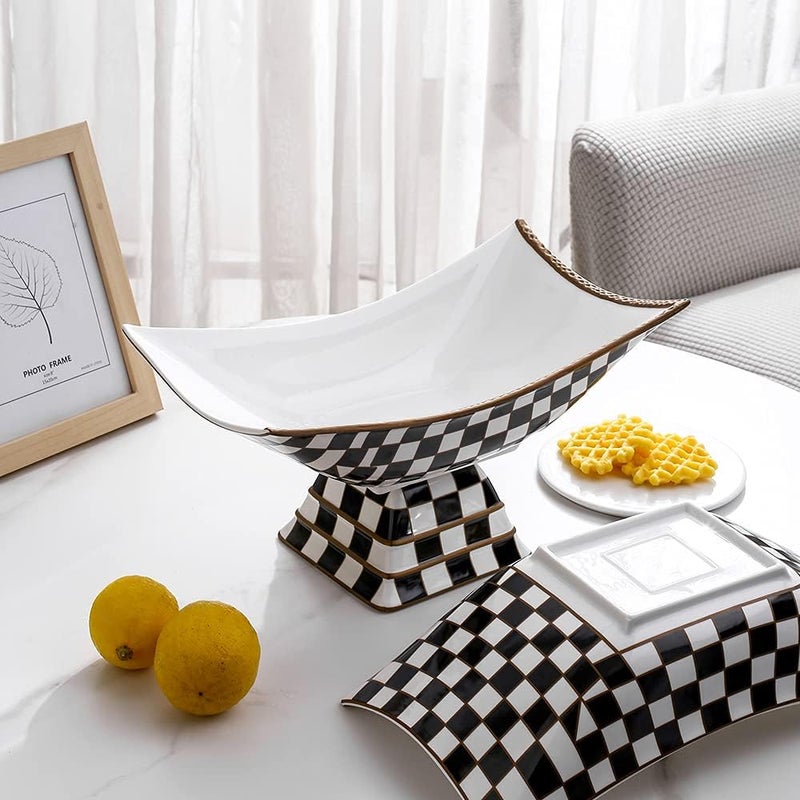 Porlien Checker Fruit Bowl with Stand - Image 4