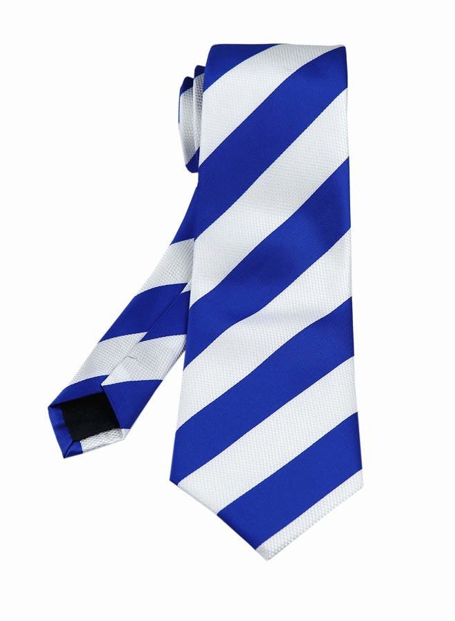 Elfeves Men's Classic Striped Patterned School Color Stripe Ties College Daily Neckties, Blue White, One size - Image 3