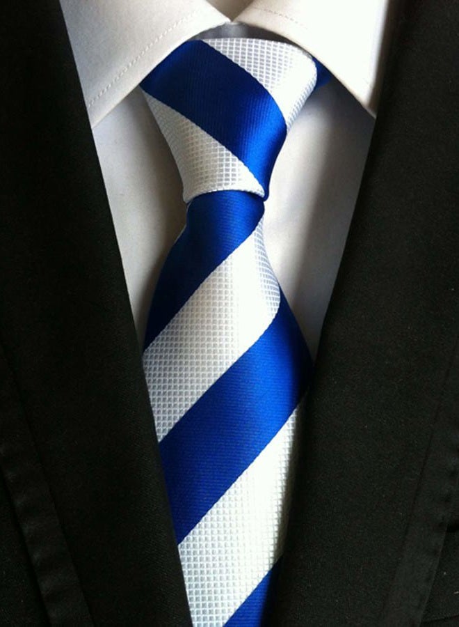 Elfeves Men's Classic Striped Patterned School Color Stripe Ties College Daily Neckties, Blue White, One size - Image 2
