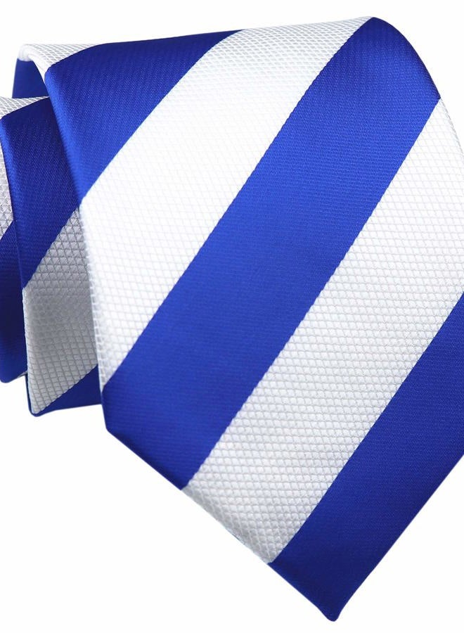 Elfeves Men's Classic Striped Patterned School Color Stripe Ties College Daily Neckties, Blue White, One size - Image 1
