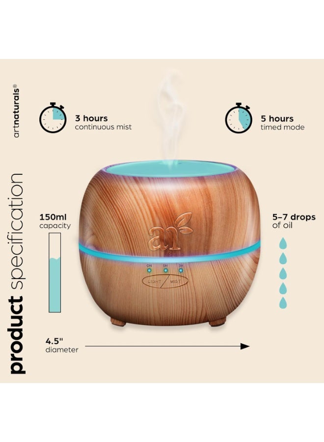آرت ناتشورالز موزع زيوت عطرية بخاصية اطلاق الروائح العلاجية - (خزان سعة 5.0 اونصة سائلة/150 مل) - مرطب روائح بالموجات فوق الصوتية - وضع رذاذ قابل للتعديل وايقاف تلقائي و7 اضواء LED ملونة - للمنزل - Image 2