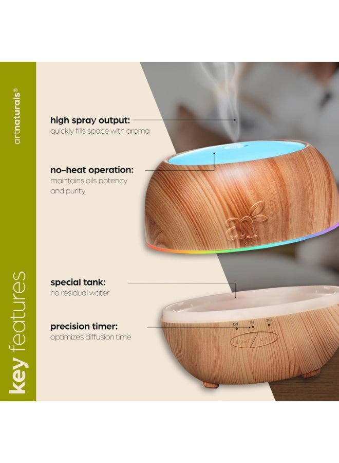 آرت ناتشورالز موزع زيوت عطرية بخاصية اطلاق الروائح العلاجية - (خزان سعة 5.0 اونصة سائلة/150 مل) - مرطب روائح بالموجات فوق الصوتية - وضع رذاذ قابل للتعديل وايقاف تلقائي و7 اضواء LED ملونة - للمنزل - Image 1