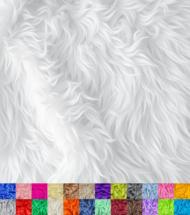 Barcelonetta | Faux Fur Fabric | Faux Craft Fur | Fake Fur Fabric Material for Costume, Decoration, Fun | Fluffy, Fuzzy | Long Pile, Shag, Mohair | Plush Artificial Fur (White, Half Yard) - Image 1
