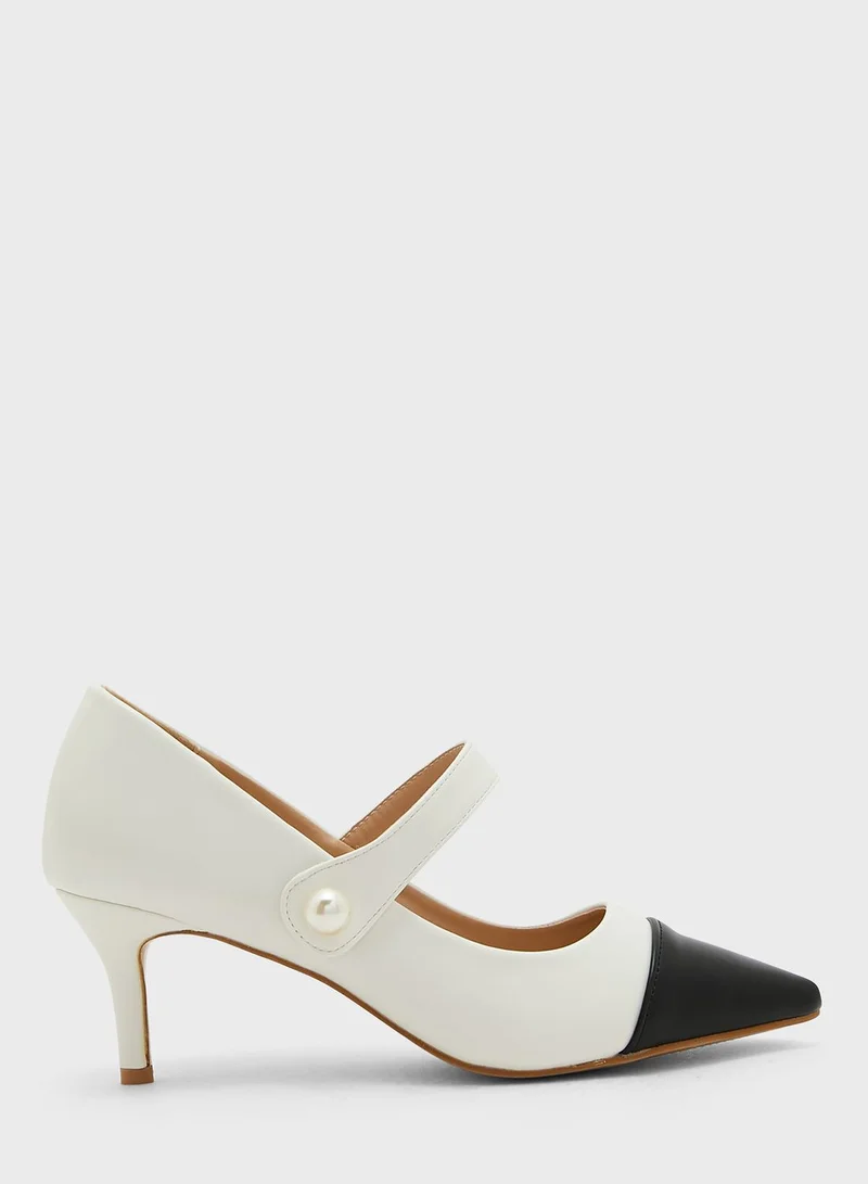 ELLA Colourblock Pearl Detail Pointed Pump