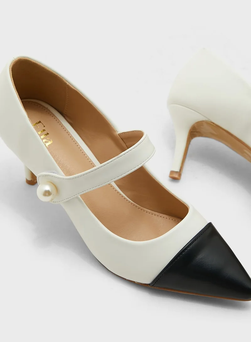 ELLA Colourblock Pearl Detail Pointed Pump