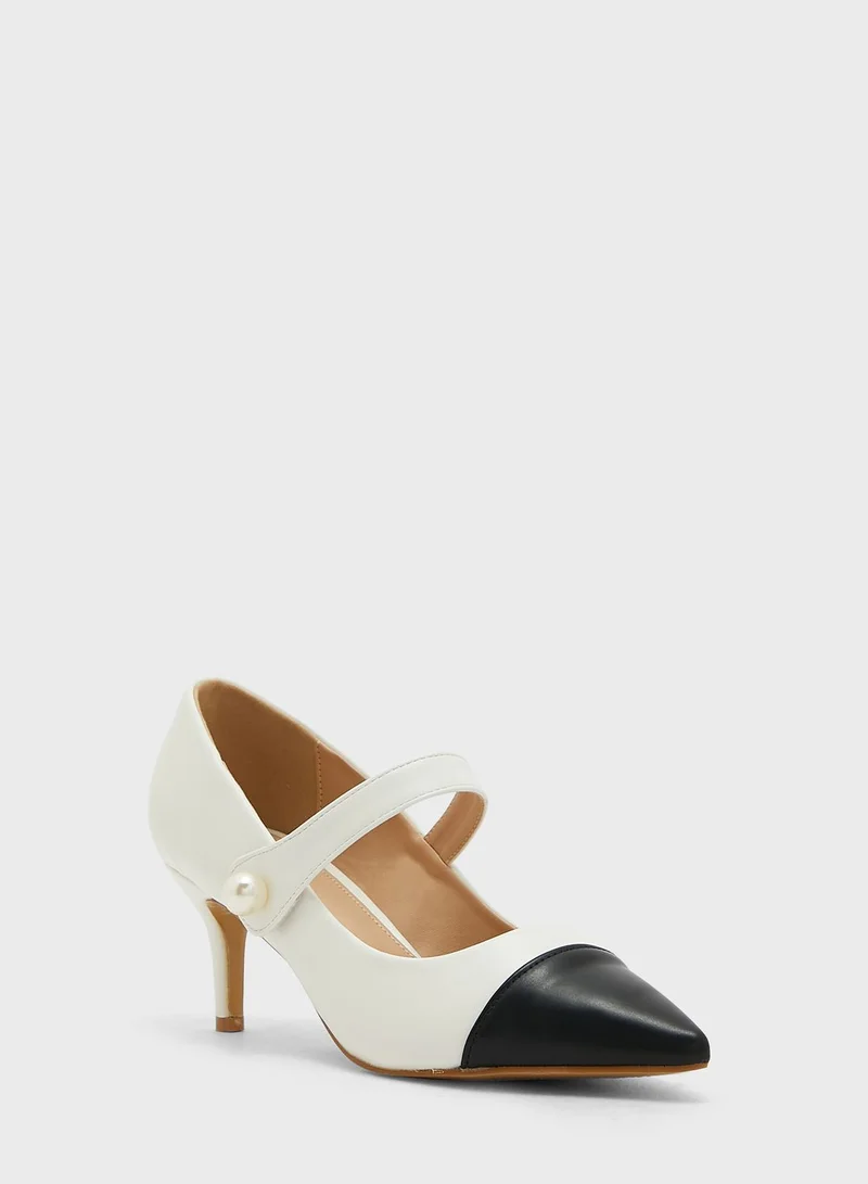 ELLA Colourblock Pearl Detail Pointed Pump