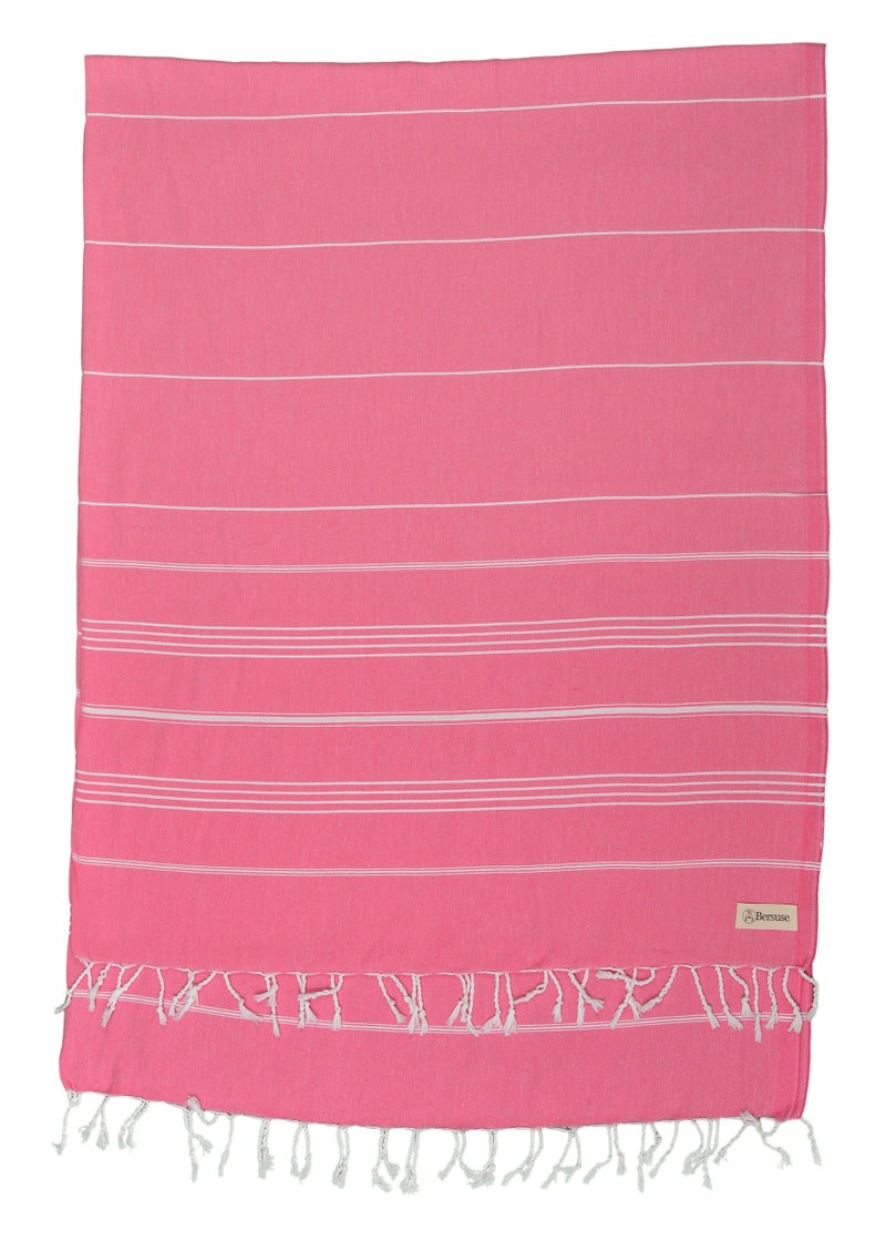Bersuse Towels Anatolia XL Beach Blanket Throw Blanket Turkish Towel 100% Cotton Extra-Large Quick-Dry Lightweight Premium Peshtemal Towel - 61x82 Inches, Pink - Image 1