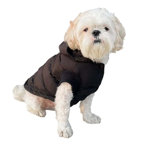 Lulala Winter Dog Puffer Jacket, Hooded Pet Coat, Black (only for Small Breed)(6INCH) - Image 1