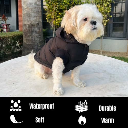 Lulala Winter Dog Puffer Jacket, Hooded Pet Coat, Black (only for Small Breed)(6INCH) - Image 2