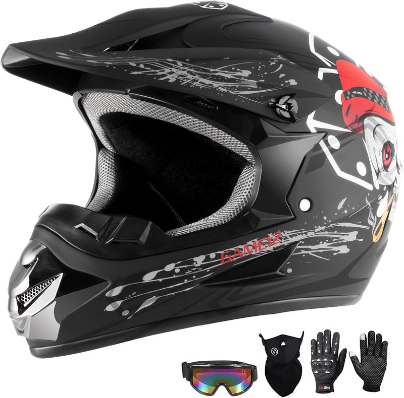 TIANDU Kids Youth Motocross Helmet with Goggles, Gloves, and Face Shield - DOT Approved Off-Road Set - Image 1