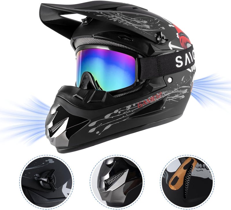 TIANDU Kids Youth Motocross Helmet with Goggles, Gloves, and Face Shield - DOT Approved Off-Road Set - Image 2