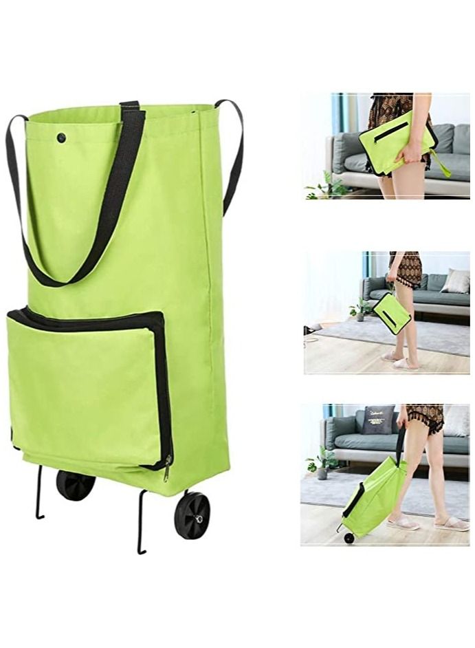 GGEROU Shopping Bag Trolley With Wheels, Shopping Bag Portable Foldable Luggage Bag Multi-Function Oxford Tote bag Shopping Cart,Green  - Image 1