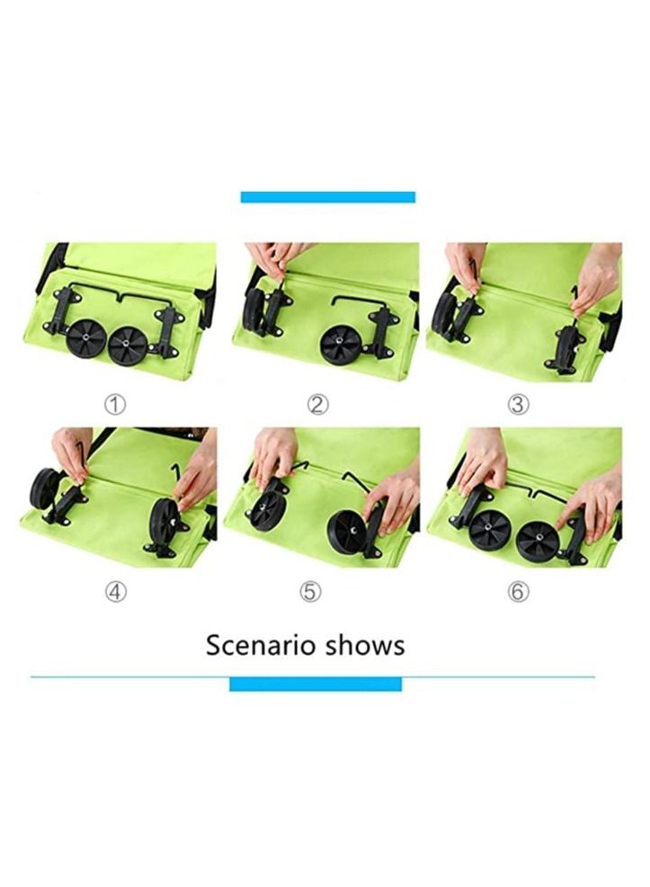 GGEROU Shopping Bag Trolley With Wheels, Shopping Bag Portable Foldable Luggage Bag Multi-Function Oxford Tote bag Shopping Cart,Green  - Image 3
