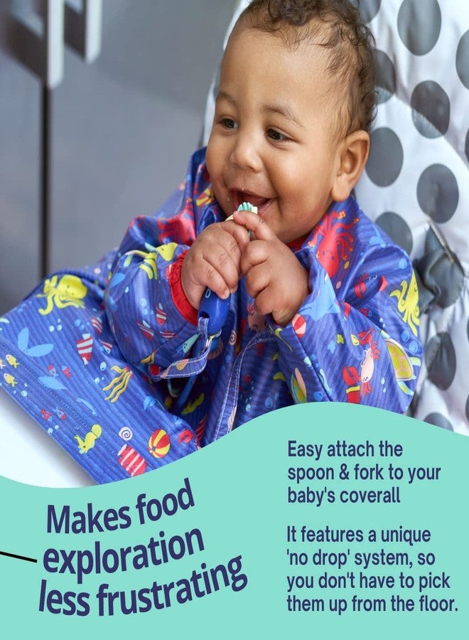 Bibado Handi Cutlery Set for Babies | Self-Feeding Easy-Grip Spoon & Fork Set with Attachable Straps - Ocean Cartoon Print (Pack of 2) - Image 4