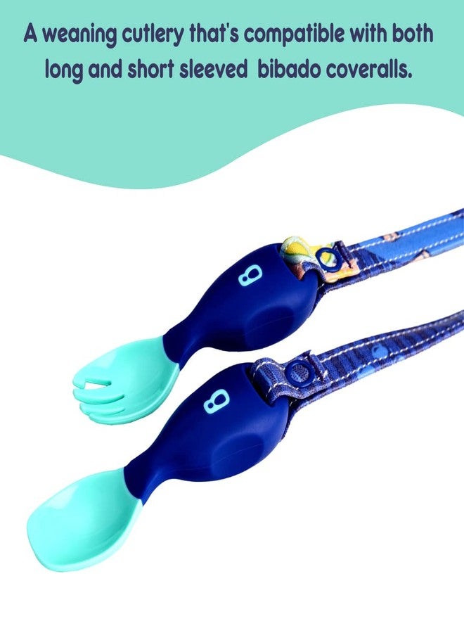 Bibado Handi Cutlery Set for Babies | Self-Feeding Easy-Grip Spoon & Fork Set with Attachable Straps - Ocean Cartoon Print (Pack of 2) - Image 2