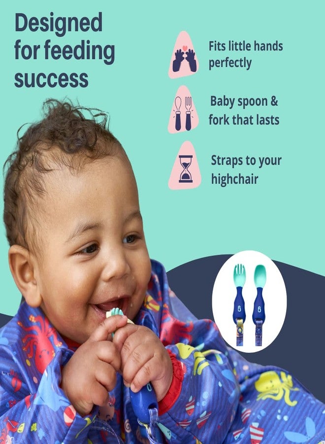 Bibado Handi Cutlery Set for Babies | Self-Feeding Easy-Grip Spoon & Fork Set with Attachable Straps - Ocean Cartoon Print (Pack of 2) - Image 3