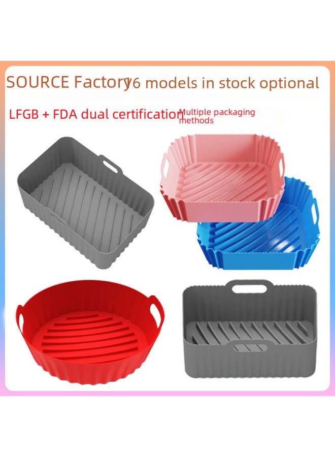 Square Air Fryer Silicone Pot Baking Tray Air Fryer Silicone Mat Daily Kitchen Baking Utensils Square Coated Tray-Specifications:Rectangular Retractable Thin Section (black) - Image 2