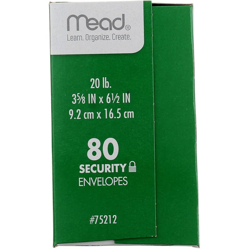 Mead #6-3/4 Envelopes, Security Printed Lining for Privacy, Gummed Closure, 3-5/8" x 6-1/2", All-Purpose 20-lb Paper, White, 80 per Box (75212) - Image 3
