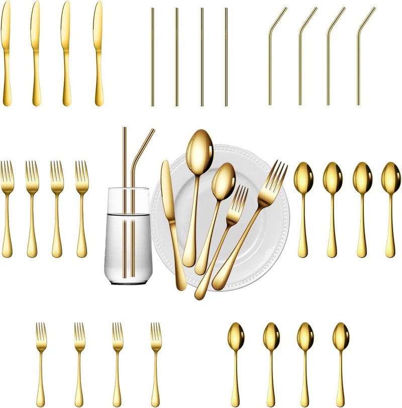 Gutuwellea 28 Pieces Gold Silverware Service for 4 Flatware Set Stainless Steel Utensils Cutlery Set Dishwasher Safe Flatware Gold 28 - Image 1