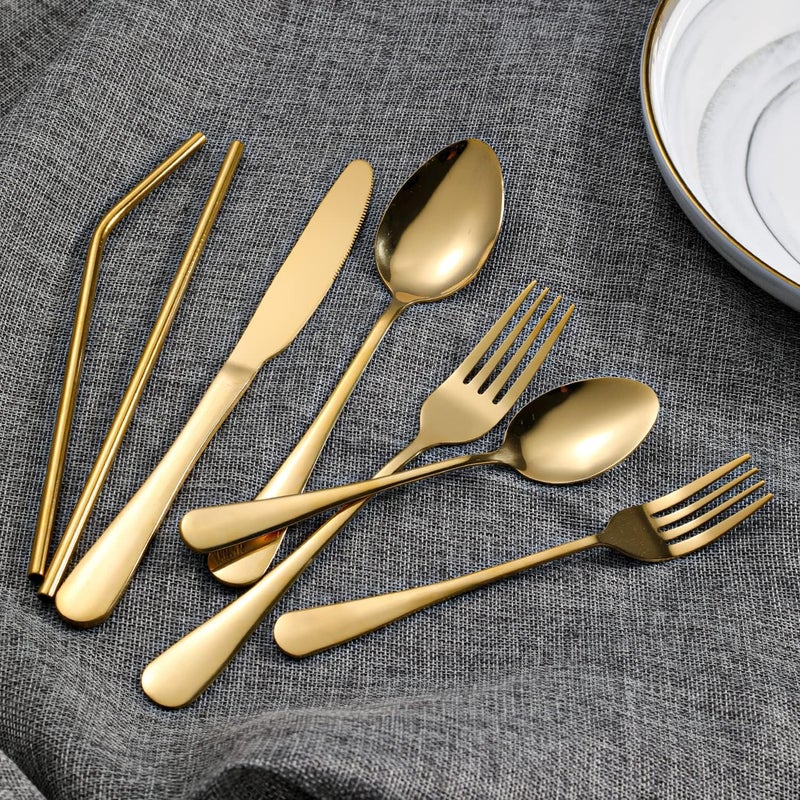 Gutuwellea 28 Pieces Gold Silverware Service for 4 Flatware Set Stainless Steel Utensils Cutlery Set Dishwasher Safe Flatware Gold 28 - Image 5
