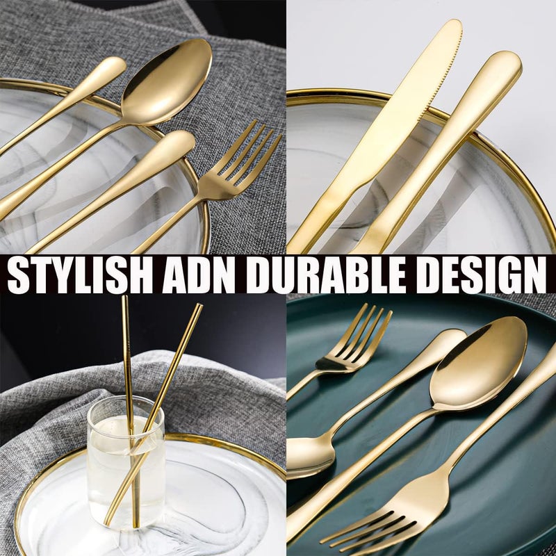 Gutuwellea 28 Pieces Gold Silverware Service for 4 Flatware Set Stainless Steel Utensils Cutlery Set Dishwasher Safe Flatware Gold 28 - Image 4