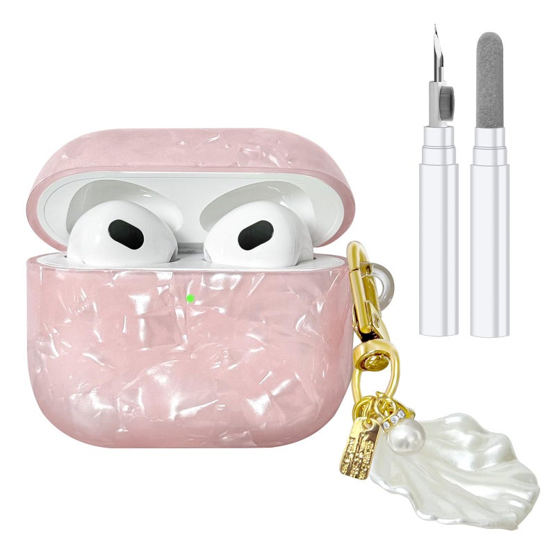 CASEFUN Compatible with AirPods 3 case, Cute TPU Protective Case Cover for AirPods with Cleaner Kit and Shell Lanyard Accessories for Women Girls (Pink) - Image 1