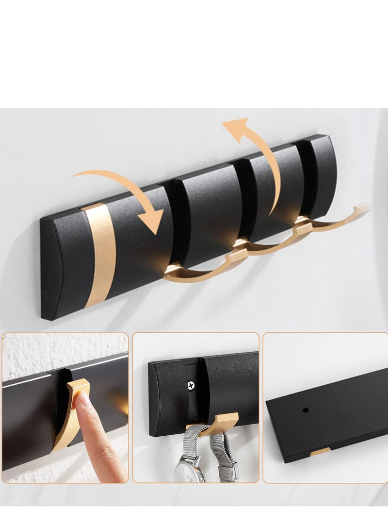 Folding Towel Hanger with 4 Hooks, 12.5 Inch Wall-Mounted Coat Rack Space-Saving Wall Coat Rack Modern Design Coat Rack Wall Mounted for Hanging Coats, Hats, Scarves, Umbrella and Keys  - Image 3