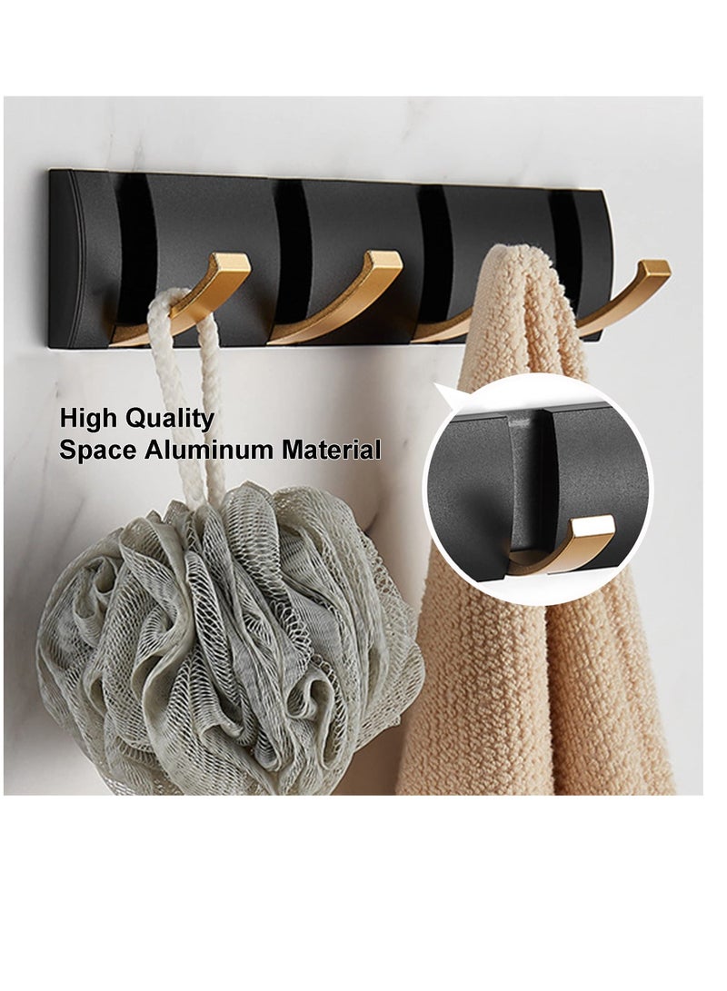 Folding Towel Hanger with 4 Hooks, 12.5 Inch Wall-Mounted Coat Rack Space-Saving Wall Coat Rack Modern Design Coat Rack Wall Mounted for Hanging Coats, Hats, Scarves, Umbrella and Keys  - Image 4