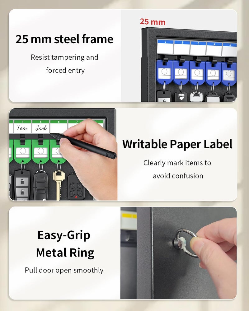 Uniclife 32 Position Key Lock Box, Wall Mount Key Box, Car Key Organizer with Writable Key Racks and Tags, Security Key Cabinet, Car Key Holder Storage Box for Office Hotel & Company - Image 5