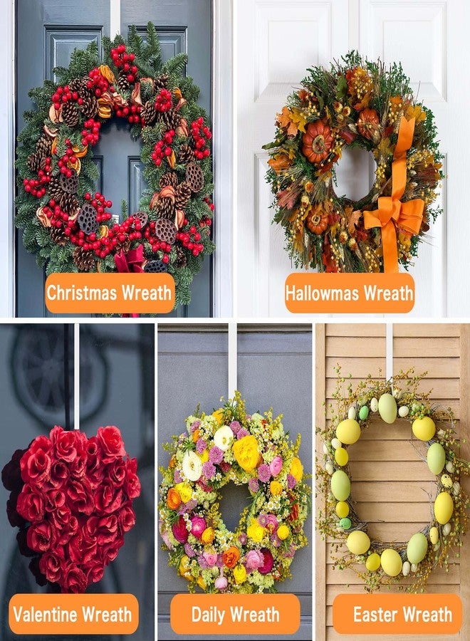Dreecy 12” Wreath Hangers for Front Door, Christmas Wreath Hanger Holder, White Over The Door Wreath Hanger Hooks for Hnaging Christmas Front or Back Door Reef Decoration 2 Pack - Image 2