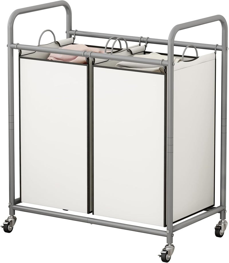 SUOERNUO Laundry Hamper Basket 2 Bag Laundry Sorter Cart with Rolling Removable Bags Laundry Organizer Cart for Clothes Storage, Beige (2 Bags, Beige) - Image 1