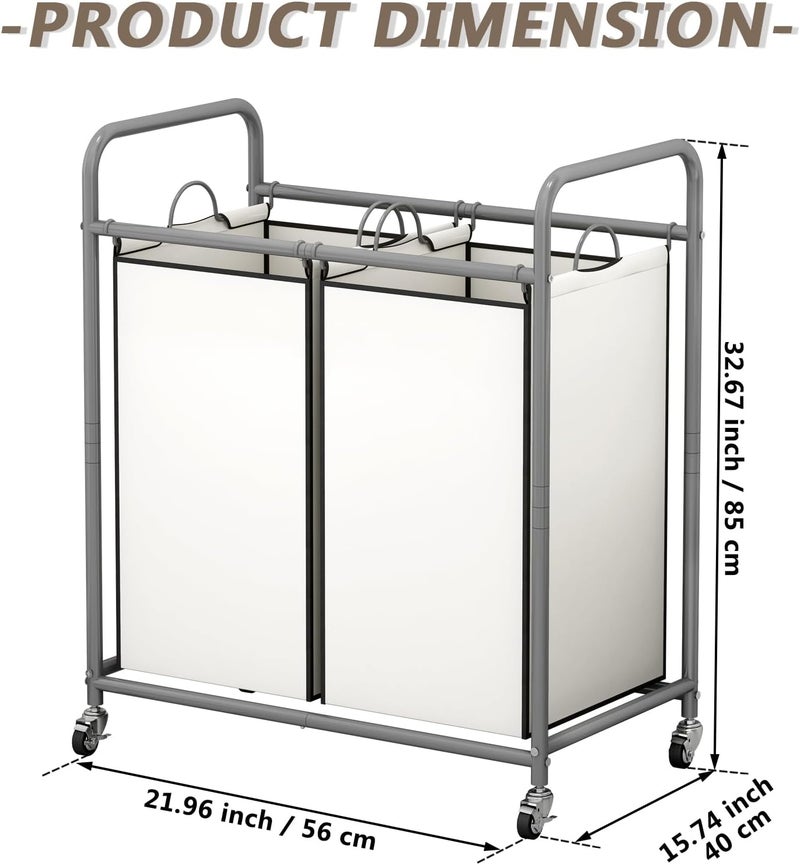 SUOERNUO Laundry Hamper Basket 2 Bag Laundry Sorter Cart with Rolling Removable Bags Laundry Organizer Cart for Clothes Storage, Beige (2 Bags, Beige) - Image 5