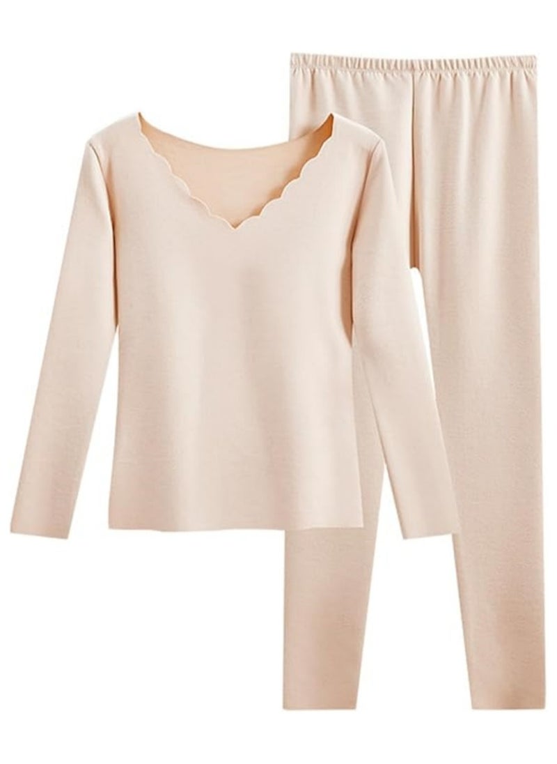 AUTOYSUR Thermal Underwear for Women Long Johns, Underwear Women Base Layer Tops & Bottoms for Women Cold Weather (Beige)  - Image 2