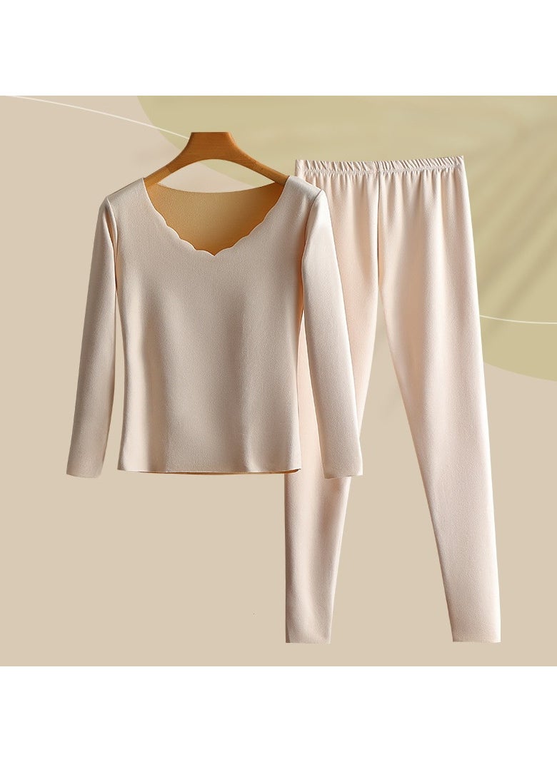 AUTOYSUR Thermal Underwear for Women Long Johns, Underwear Women Base Layer Tops & Bottoms for Women Cold Weather (Beige)  - Image 1