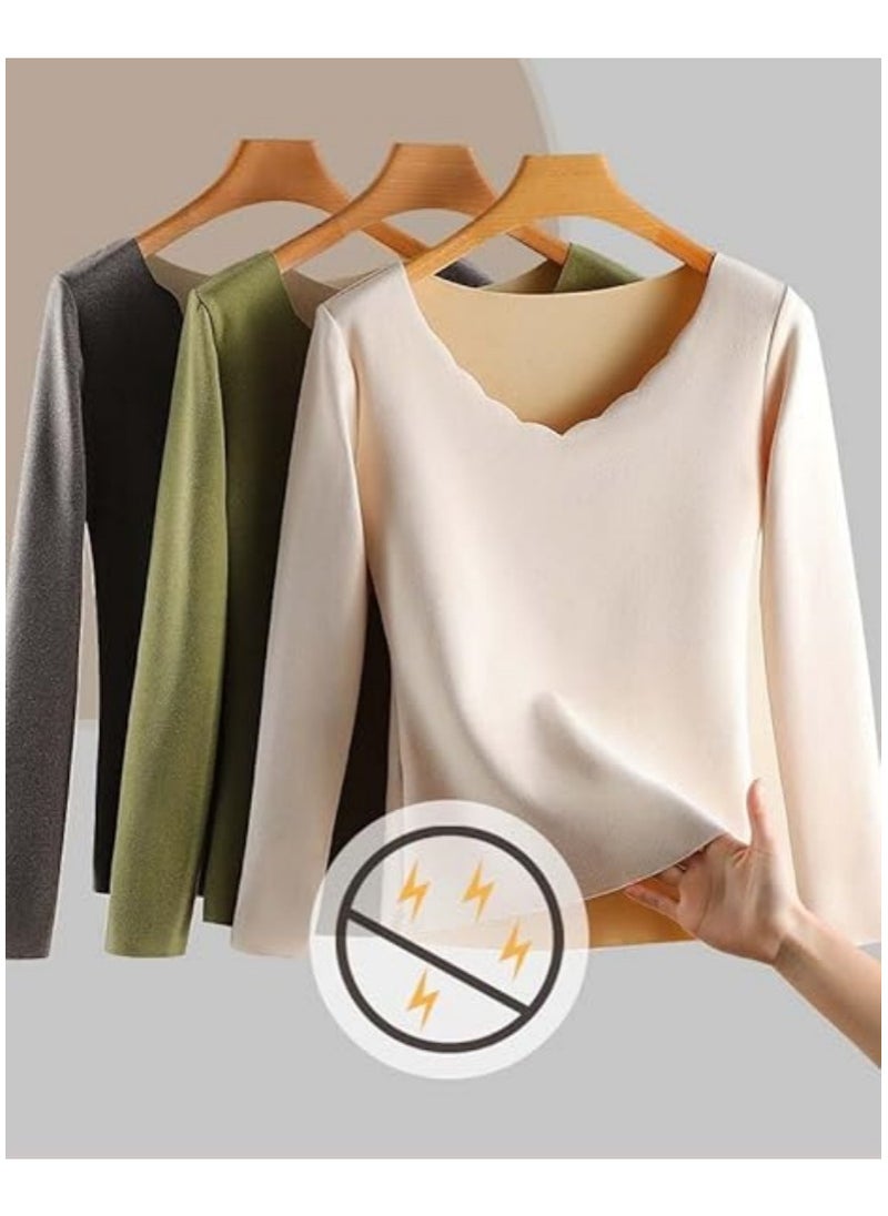 AUTOYSUR Thermal Underwear for Women Long Johns, Underwear Women Base Layer Tops & Bottoms for Women Cold Weather (Beige)  - Image 4