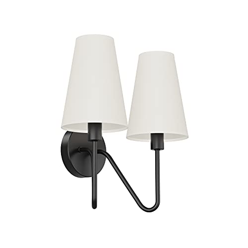 Electro bp;Double Head Classic 2 Lights Wall Sconces Lighting Fixture Black with Cream White Linen Fabric Lamp Shades E12 80W Hardwired; - Image 4