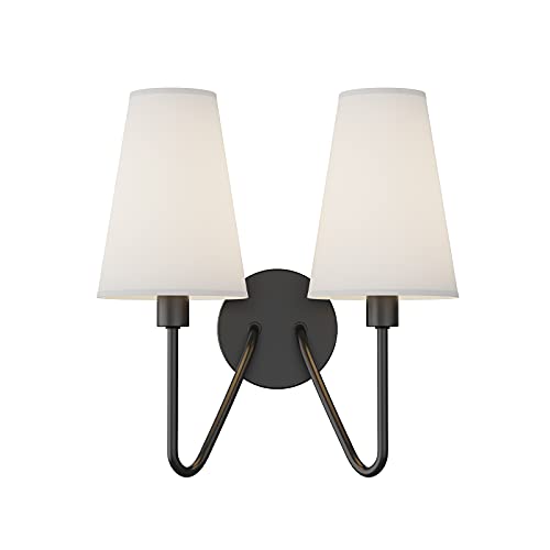 Electro bp;Double Head Classic 2 Lights Wall Sconces Lighting Fixture Black with Cream White Linen Fabric Lamp Shades E12 80W Hardwired; - Image 1