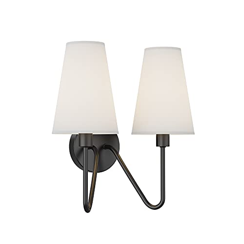 Electro bp;Double Head Classic 2 Lights Wall Sconces Lighting Fixture Black with Cream White Linen Fabric Lamp Shades E12 80W Hardwired; - Image 2