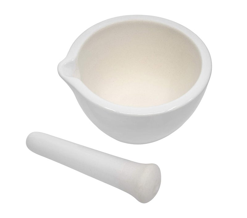EISCO Porcelain Mortar & Pestle Set, 9oz (275ml) - Unglazed Grinding Surface - Excellent for Kitchen or Laboratory - Grinds Powdered Chemicals, Herbs & Spices - Pill Crusher - White - Image 2