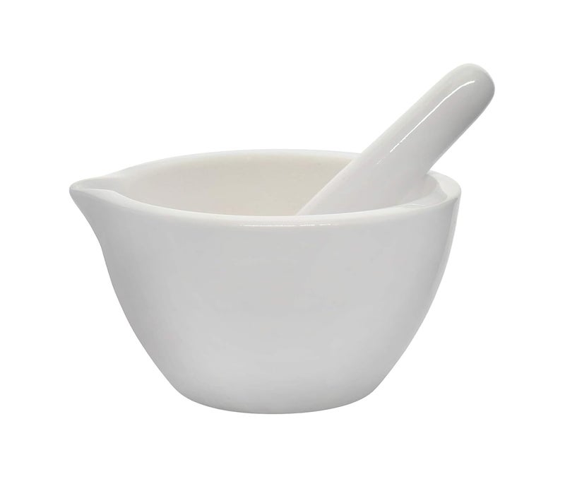 EISCO Porcelain Mortar & Pestle Set, 9oz (275ml) - Unglazed Grinding Surface - Excellent for Kitchen or Laboratory - Grinds Powdered Chemicals, Herbs & Spices - Pill Crusher - White - Image 1
