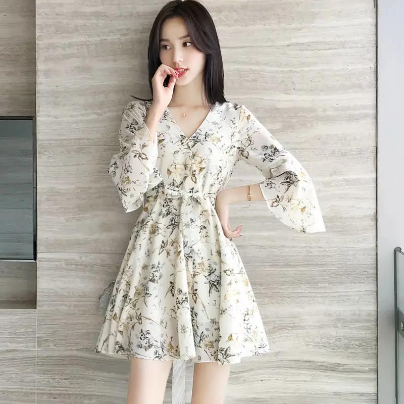 Mid-Short Dress 2025 High-Waisted French Niche Skirt For Small People With Floral Florals - Image 2